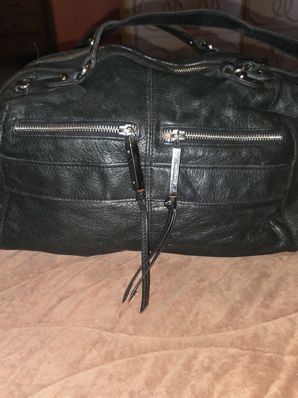 b. makowsky Black Leather Purse with Top Handles
